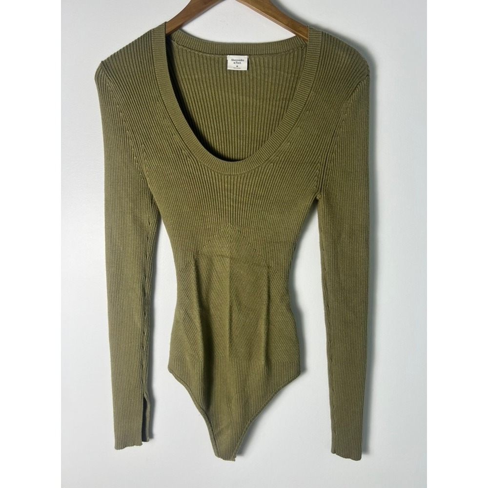 Abercrombie & Fitch Bodysuit W M Olive Green Ribbed Knit Scoop Neck Corset Style